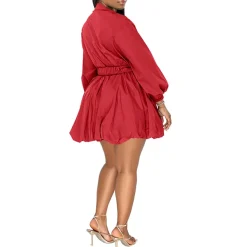 Puffy Long Sleeve Button Down Shirt Dress