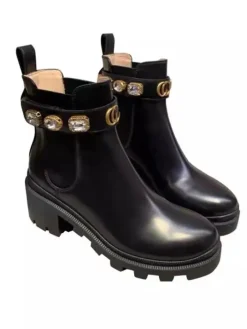 Rhinestone Buckle Platform Chelsea Ankle Boots