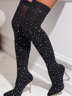 Rhinestone Embellished Stretch Mesh Boots