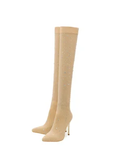 Rhinestone Embellished Stretch Mesh Boots