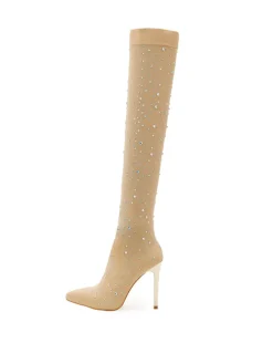 Rhinestone Embellished Stretch Mesh Boots