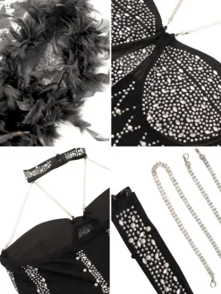 Rhinestone Feathers Halter Neck Romper