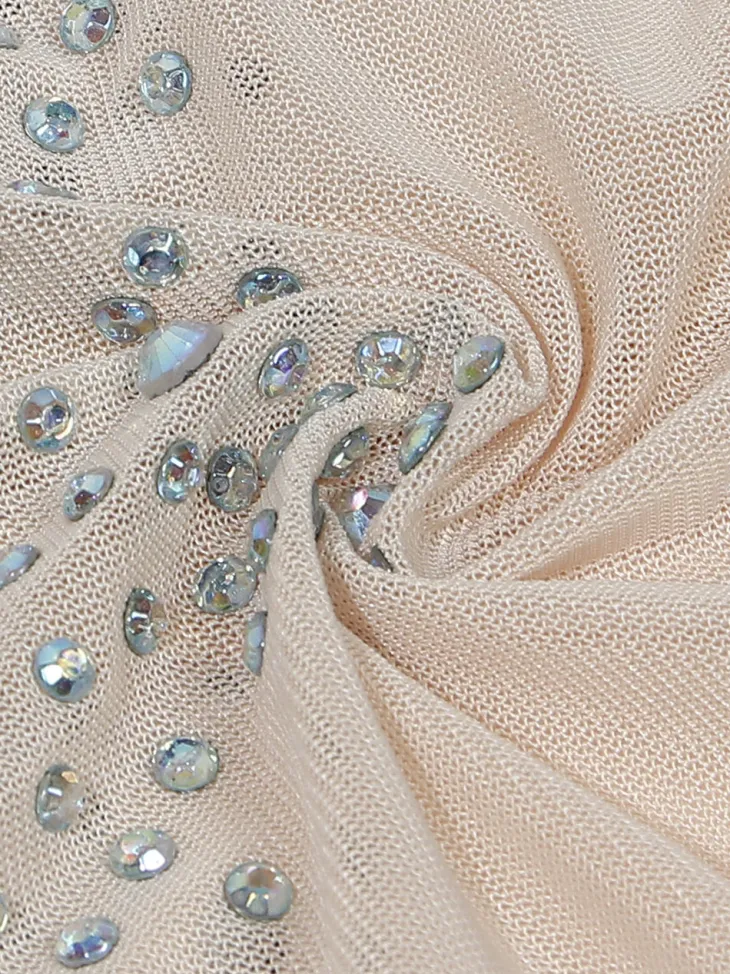 Rhinestone Mesh Patchwork Zip Up Short Jumpsuit