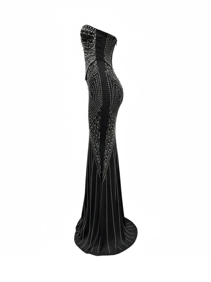 Rhinestone One-Shoulder Maxi Dress