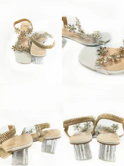 Rhinestone Patchwork Chunky Open Toe Heel