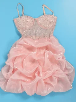 Rhinestone Spaghetti Strap Tulle Layered Dress