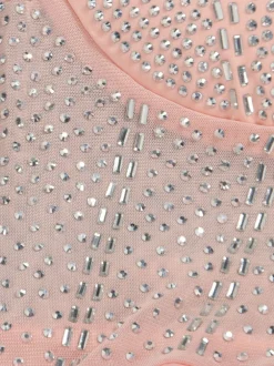 Rhinestone Spaghetti Strap Tulle Layered Dress