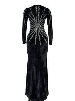 Rhinestone Velvet Mesh Maxi Dress
