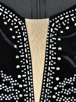 Rhinestone Velvet Mesh Maxi Dress