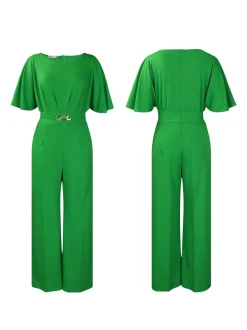 Round Neck Solid Color Wide-Leg Jumpsuit