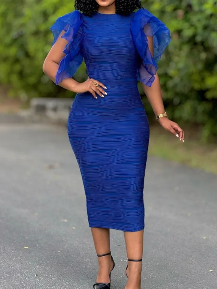 Ruffle Sleeve Patchwork Midi Dress