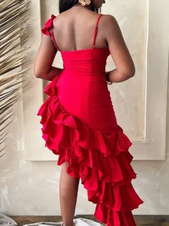 Ruffled Asymmetrical Ruched Cami Dress