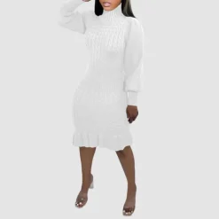 Ruffled Knitted Turtleneck Dress