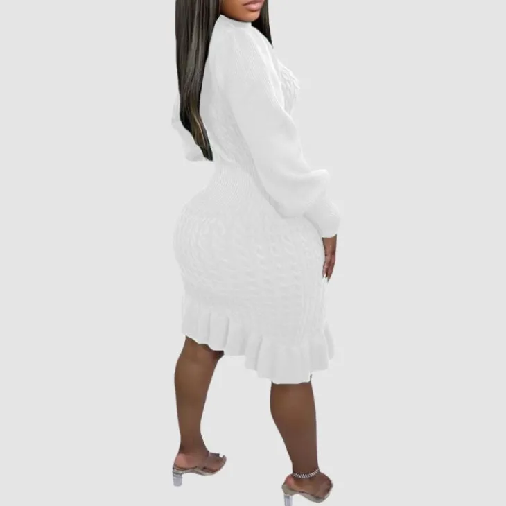 Ruffled Knitted Turtleneck Dress
