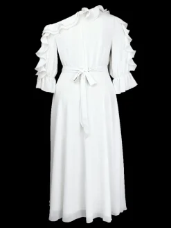 Ruffled Off-Shoulder Pleated Maxi Dress