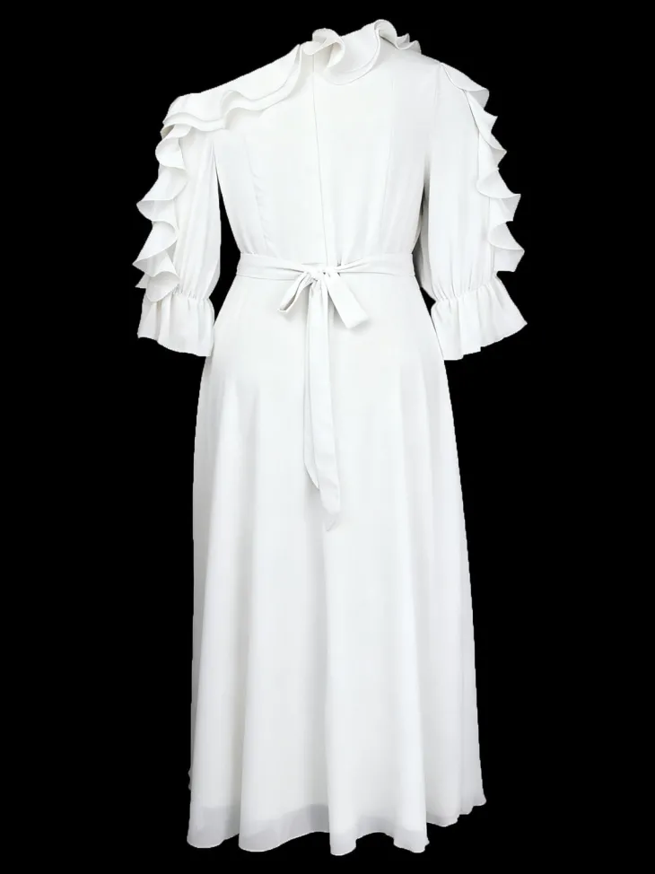 Ruffled Off-Shoulder Pleated Maxi Dress