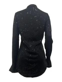 Sequin Loose Flare Sleeve Shirt Mini Dress