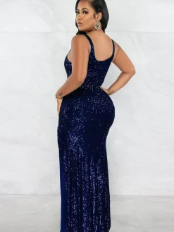 Sequin Sleevelesss Split Bodycon Maxi Dress