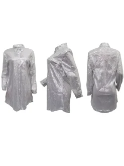 Sequins Long Sleeve Shirts Mini Dress