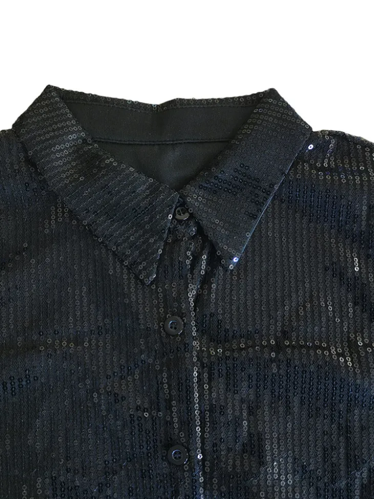 Sequins Long Sleeve Shirts Mini Dress