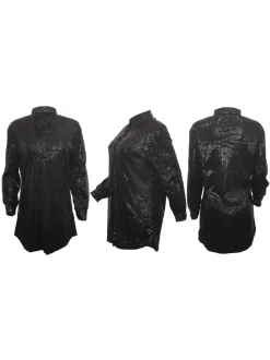 Sequins Long Sleeve Shirts Mini Dress