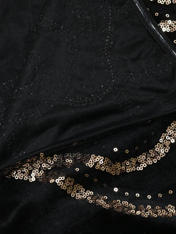 Sequins Strapless Velvet Maxi Dress