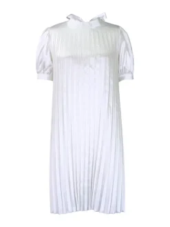 Short Sleeve Mock Neck Pleated Mini Dress
