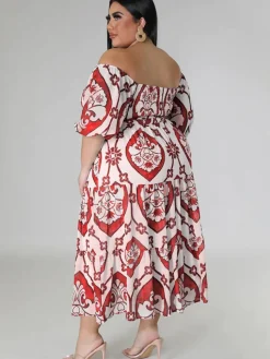 Short Sleeve Off Shoulder Floral Midi Dress