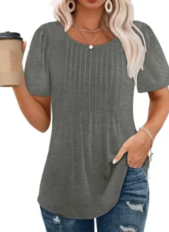 Short Sleeve Pleated Blouses