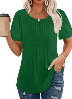 Short Sleeve Pleated Blouses