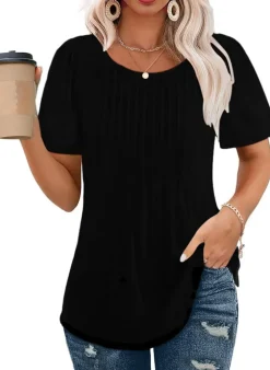 Short Sleeve Pleated Blouses
