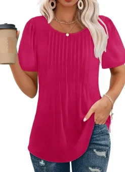 Short Sleeve Pleated Blouses
