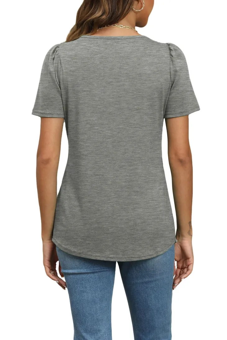 Short Sleeve Pleated Crew Neck Top