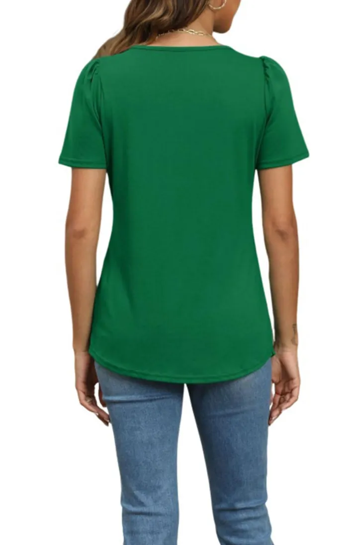 Short Sleeve Pleated Crew Neck Top