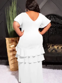 Short Sleeve Ruffle Layer Maxi Dress