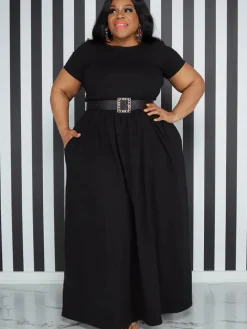 Short Sleeve Solid Bodycon Maxi Dress