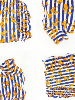 Short Sleeve Striped Print Ruffle Jumpsuit