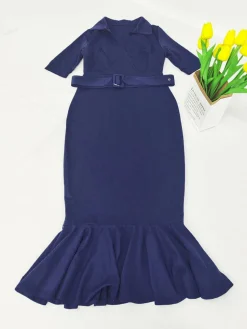 Short Sleeve V Neck Bodycon Midi Dress