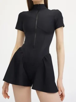 Short Sleeve Zip Front Rompers