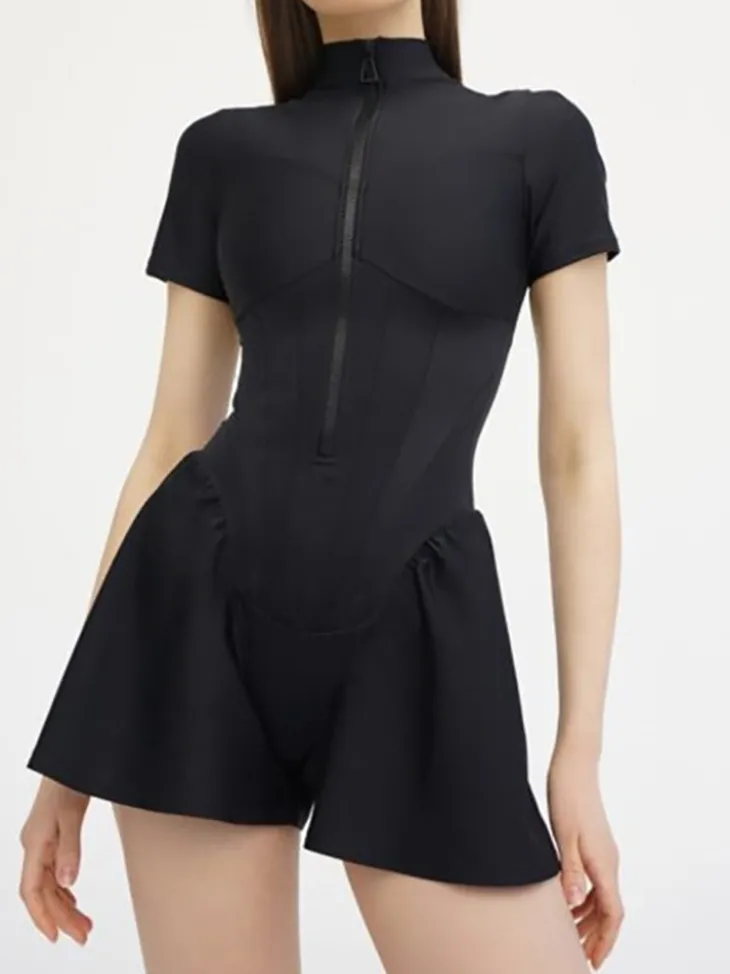 Short Sleeve Zip Front Rompers