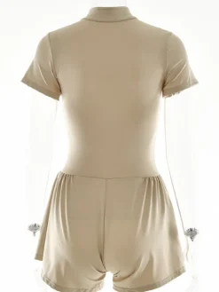 Short Sleeve Zip Front Rompers