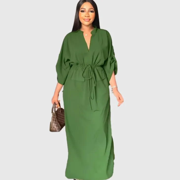 Side Pleated Cargo Cinched Waist Dress