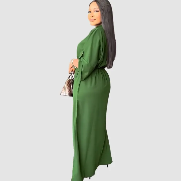Side Pleated Cargo Cinched Waist Dress