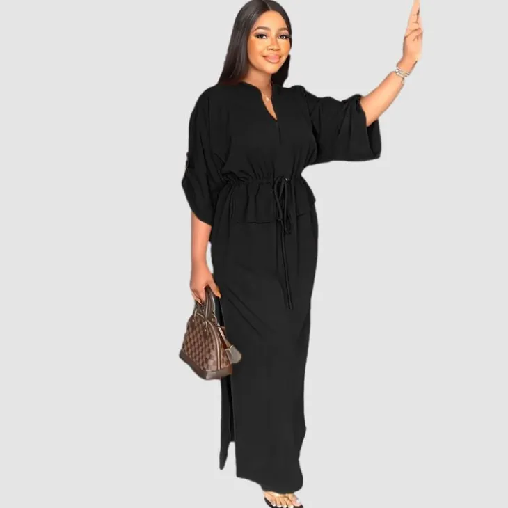 Side Pleated Cargo Cinched Waist Dress