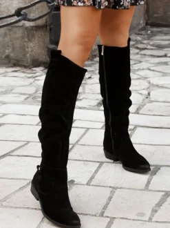 Side Zipper Suede Knee High Boots