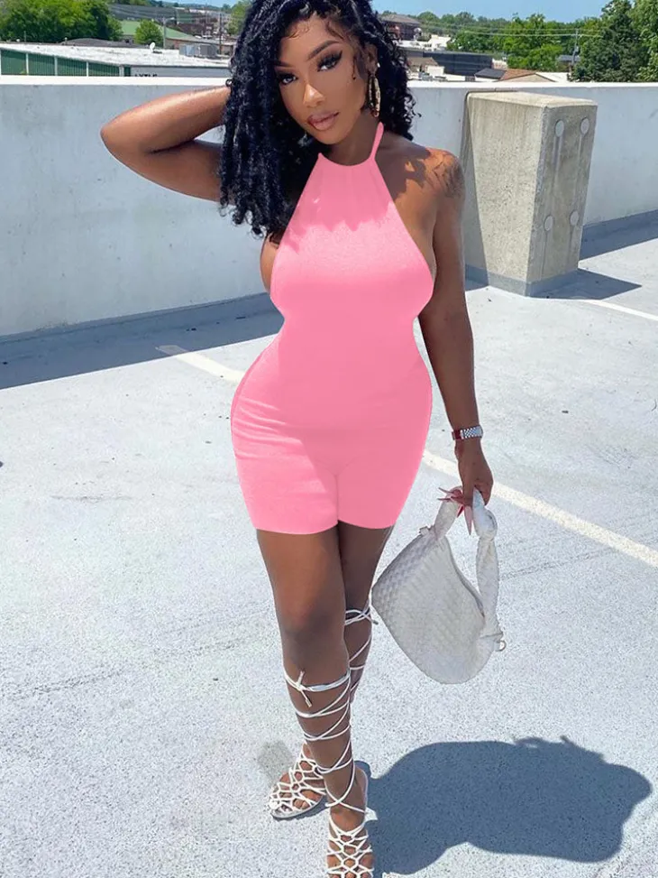 Sleeveless Backless Halter Bodycon Romper