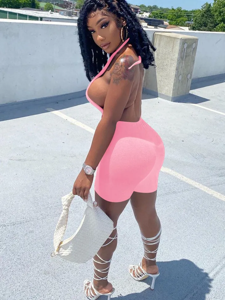 Sleeveless Backless Halter Bodycon Romper