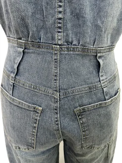 Sleeveless Button Denim Wide Leg Jumpsuit