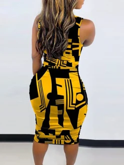 Sleeveless Color Block Bodycon Midi Dress