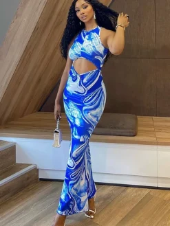 Sleeveless Crisscross Cut Out Maxi Dress